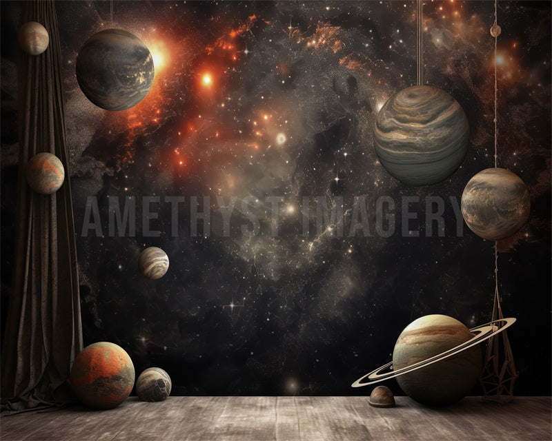 Kate Planètes Scène Univers Gris Toile de fond conçu par Angela Marie Photographie - Kate Backdrop FR