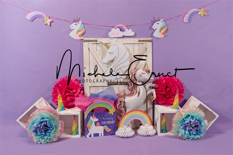 Kate Licorne Violet Arc-en-ciel Toile de fond conçue par Michele Ernst Photographie - Kate Backdrop FR