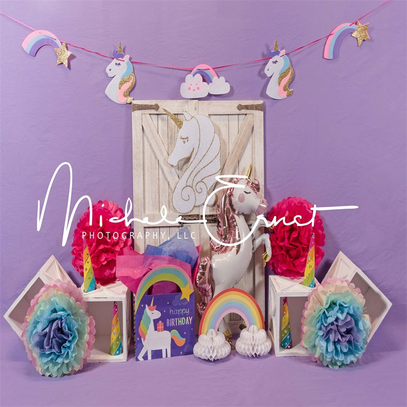 Kate Licorne Violet Arc-en-ciel Toile de fond conçue par Michele Ernst Photographie - Kate Backdrop FR