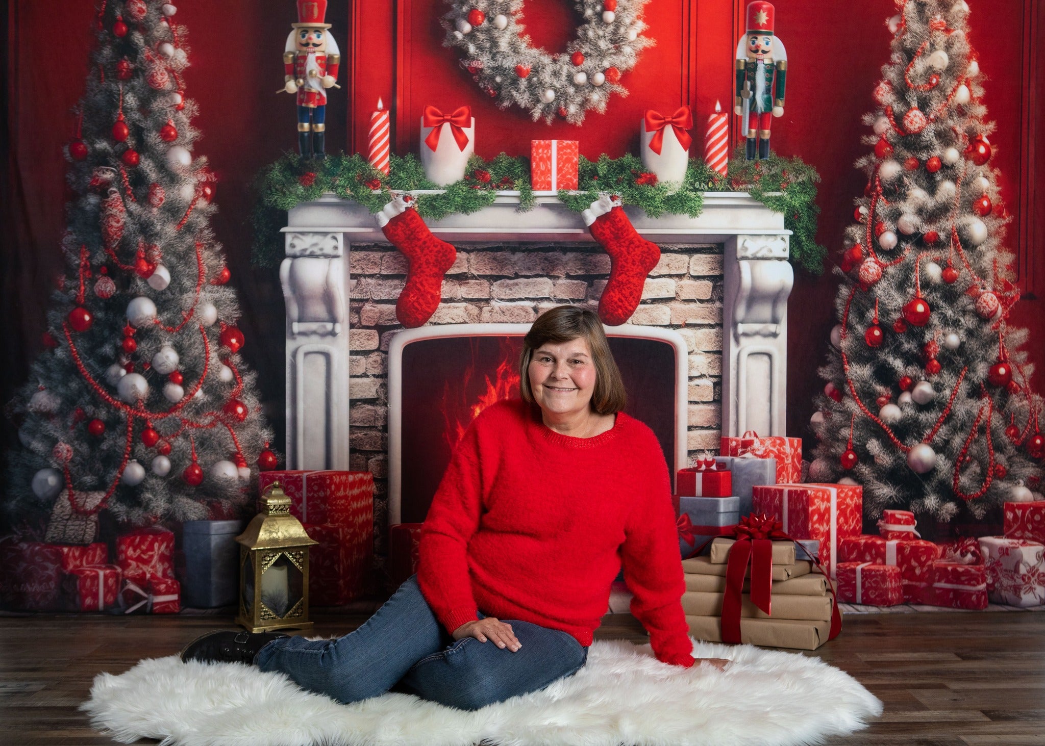 Kate Rouge Sapin de Noël Feu Cadeaux Toile de fond Conçu par Chain Photographie - Kate Backdrop FR