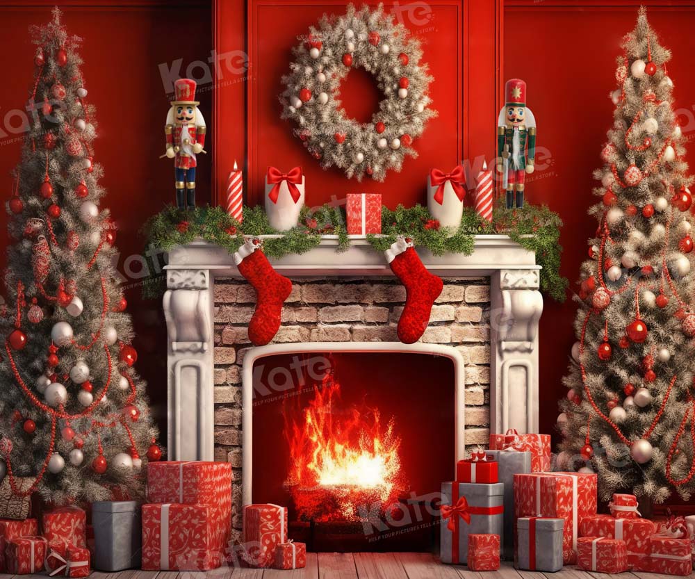 Kate Rouge Sapin de Noël Feu Cadeaux Toile de fond Conçu par Chain Photographie - Kate Backdrop FR