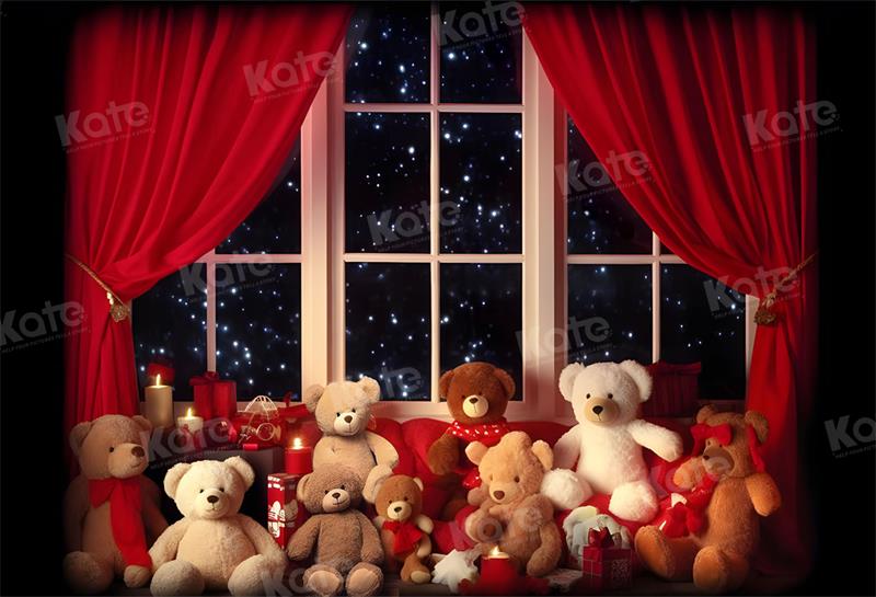 Kate Noël Fenêtre Ours en peluche Nuit Toile de fond pour la photographie - Kate Backdrop FR