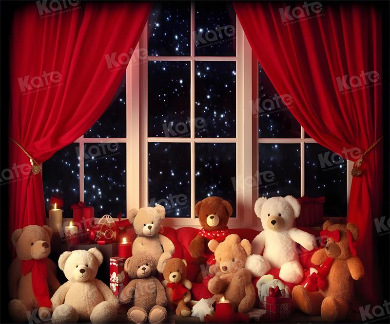 Kate Noël Fenêtre Ours en peluche Nuit Toile de fond pour la photographie - Kate Backdrop FR