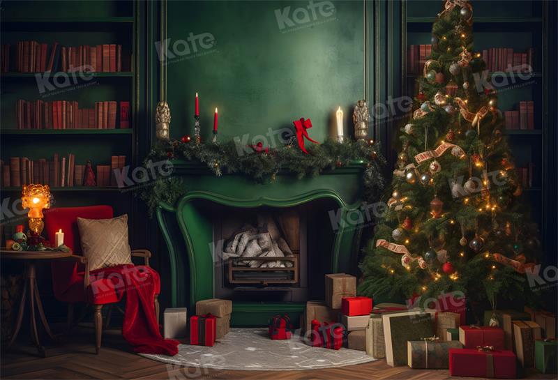 Kate Noël Chambre Vert Cheminée Arbre Toile de fond pour la photographie - Kate Backdrop FR