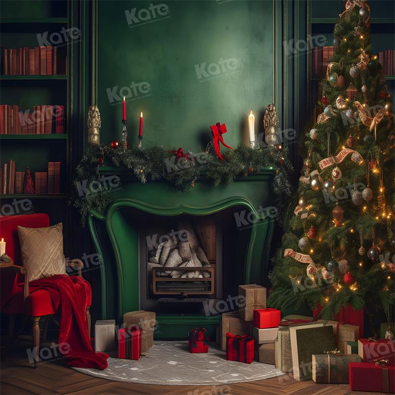 Kate Noël Chambre Vert Cheminée Arbre Toile de fond pour la photographie - Kate Backdrop FR