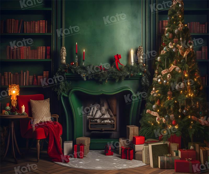 Kate Noël Chambre Vert Cheminée Arbre Toile de fond pour la photographie - Kate Backdrop FR