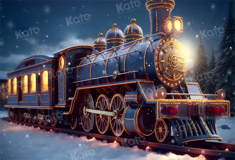 Kate Train Neige Nuit Hiver Toile de fond pour la photographie - Kate Backdrop FR