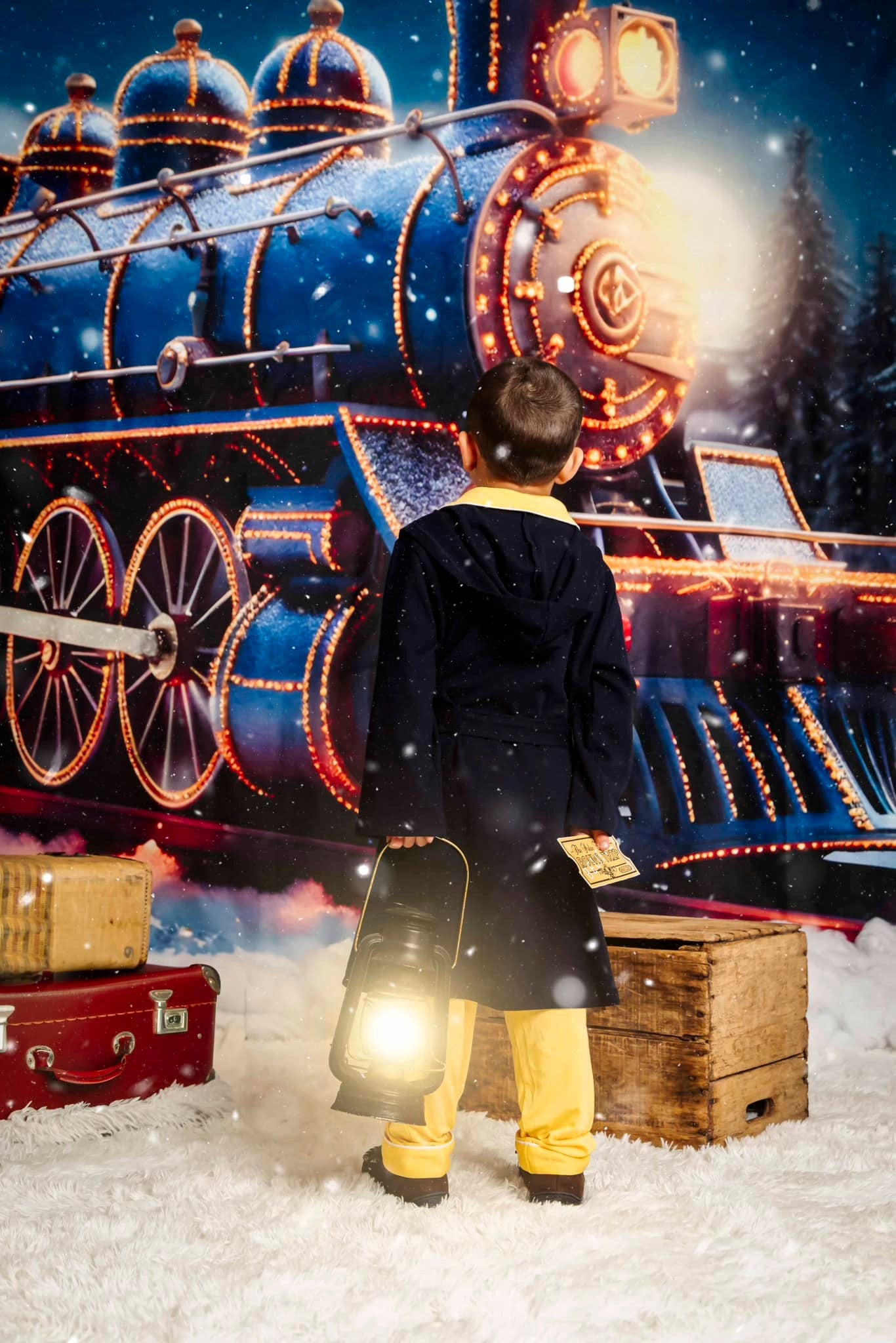 Kate Train Neige Nuit Hiver Toile de fond pour la photographie - Kate Backdrop FR