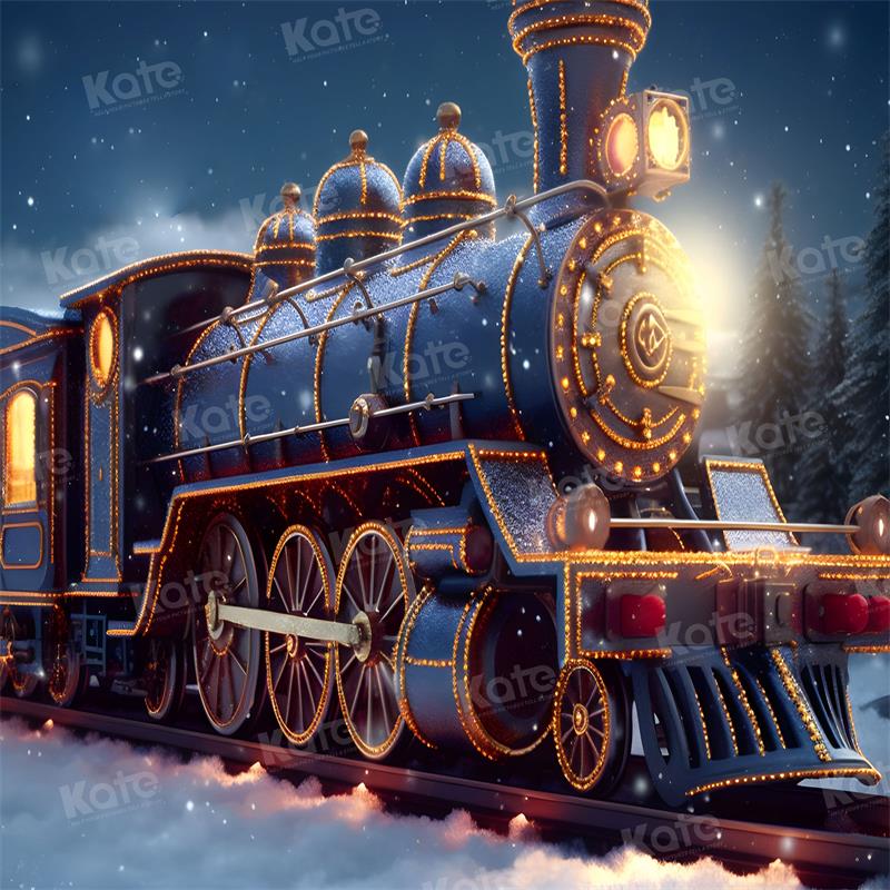 Kate Train Neige Nuit Hiver Toile de fond pour la photographie - Kate Backdrop FR
