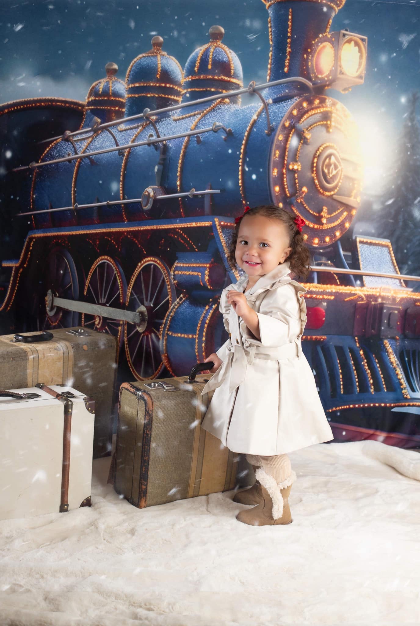 Kate Train Neige Nuit Hiver Toile de fond pour la photographie - Kate Backdrop FR