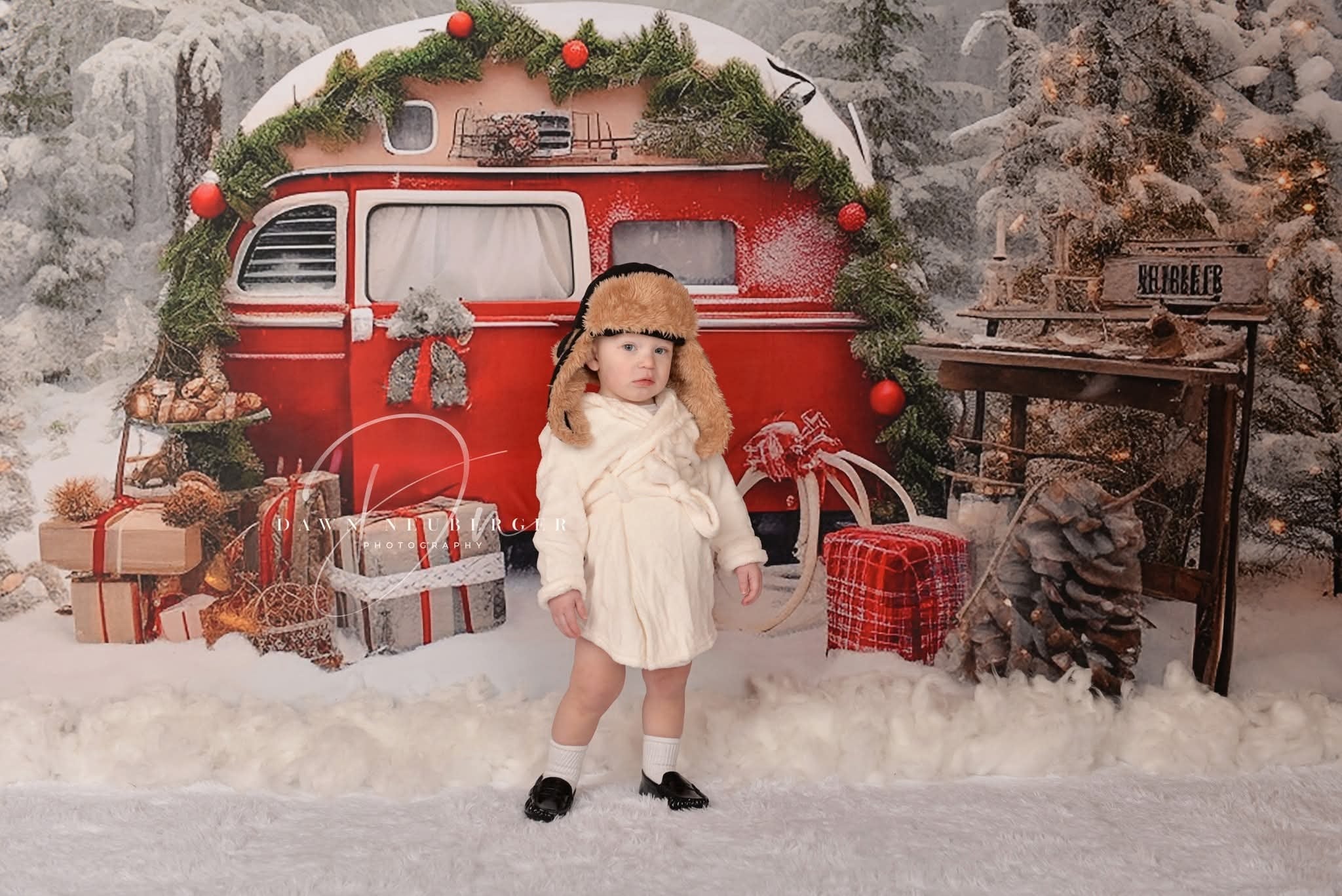 Kate Noël Voiture Rouge Cadeaux Arbres Toile de fond pour la photographie