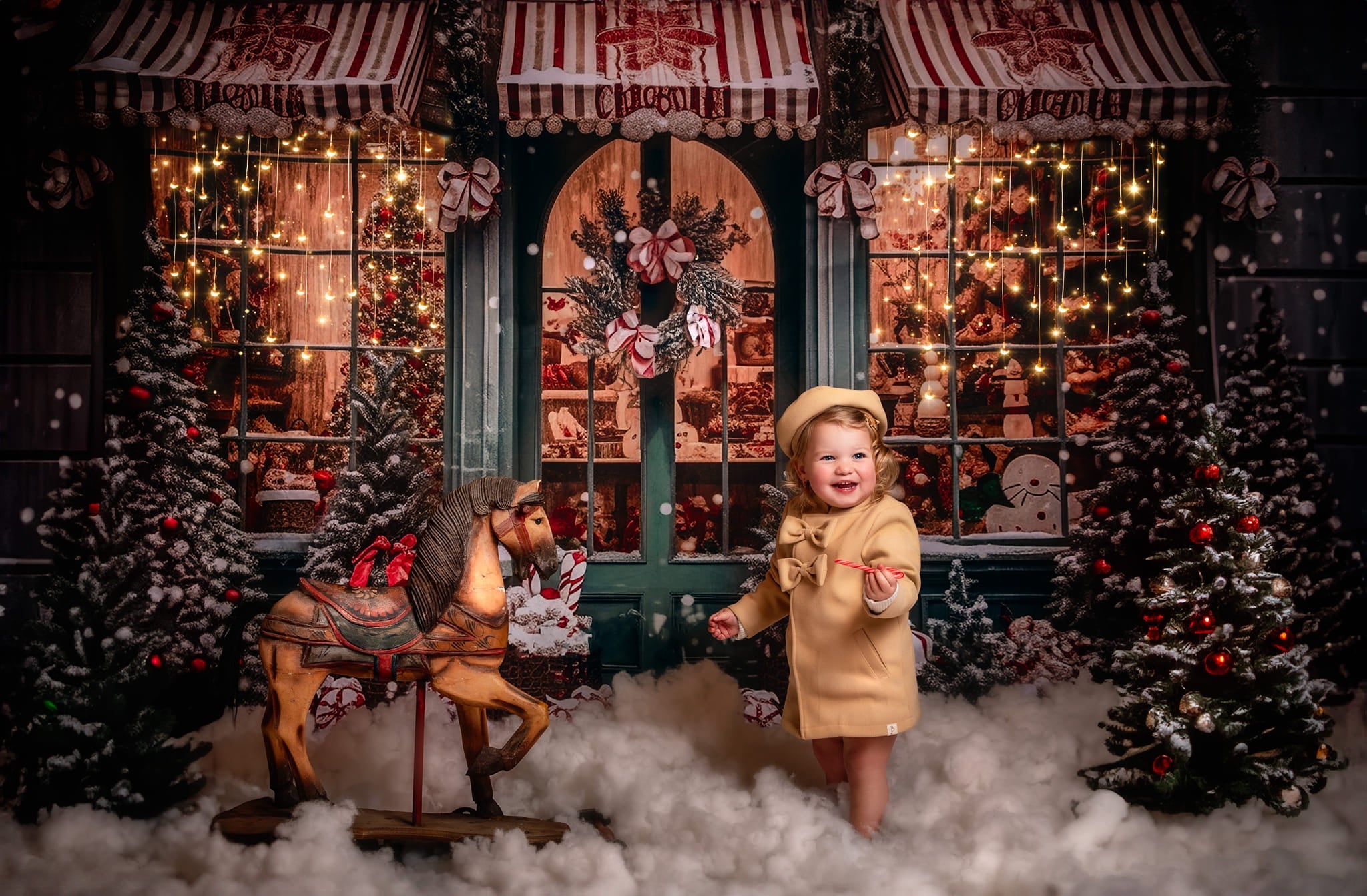 Kate Sapin de Noël Boutique Neige Toile de fond en Laine pour la photographie