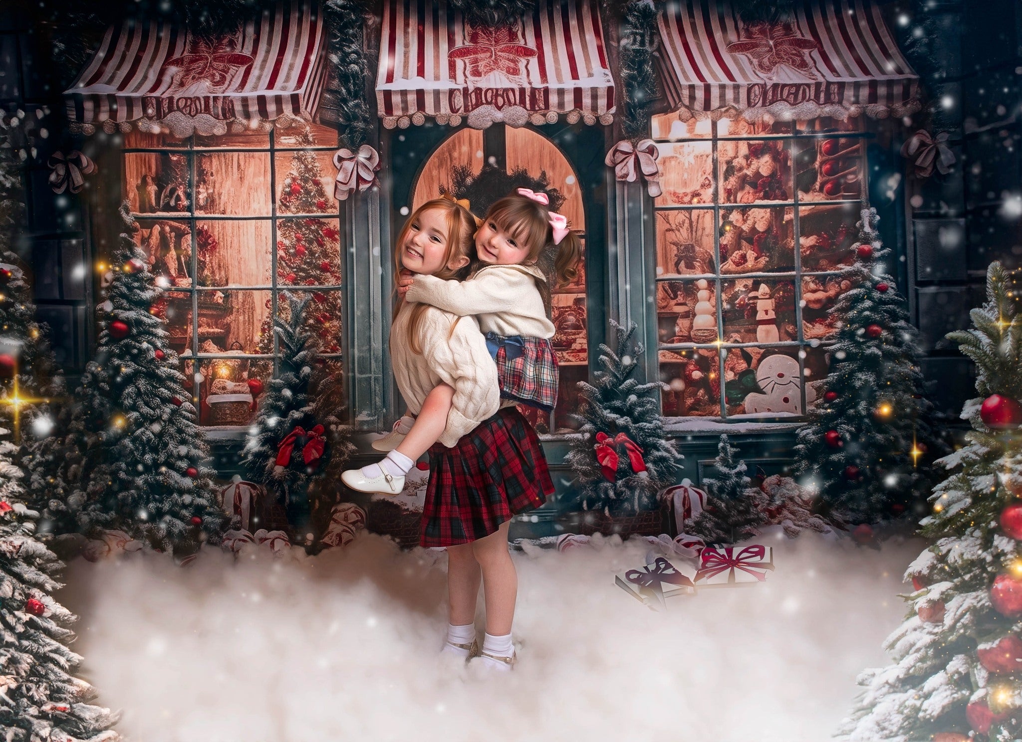 Kate Sapin de Noël Boutique Neige Toile de fond pour la photographie