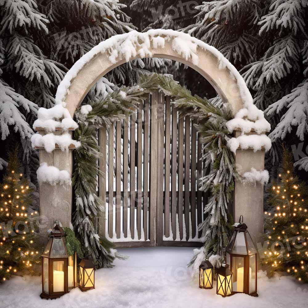 Kate Noël Extérieur Portail Arbre Neige Toile de fond Conçu par Chain Photographie - Kate Backdrop FR