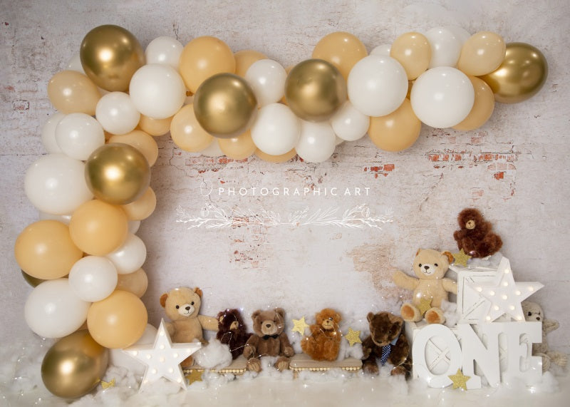 Kate Ours en peluche Ballons Anniversaire Toile de fond conçue par Jenna Onyia - Kate Backdrop FR