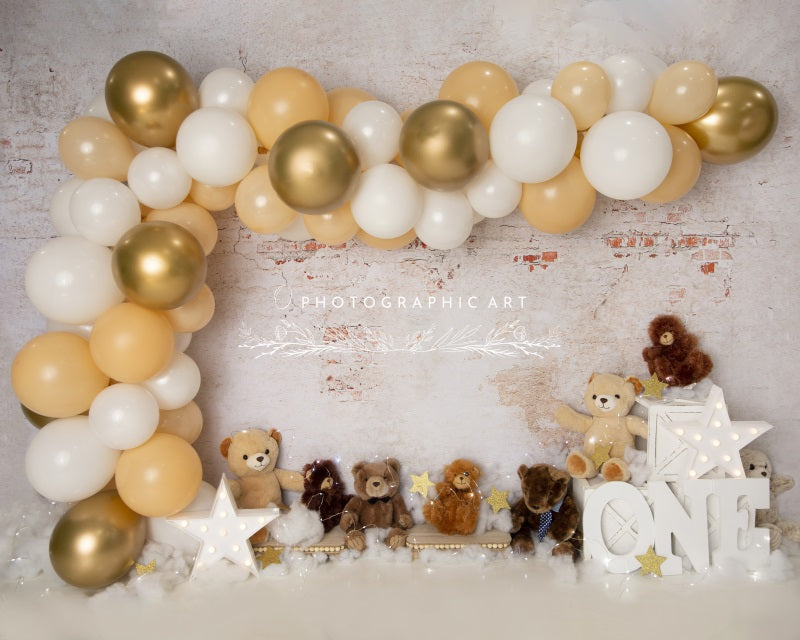 Kate Ours en peluche Ballons Anniversaire Toile de fond conçue par Jenna Onyia - Kate Backdrop FR