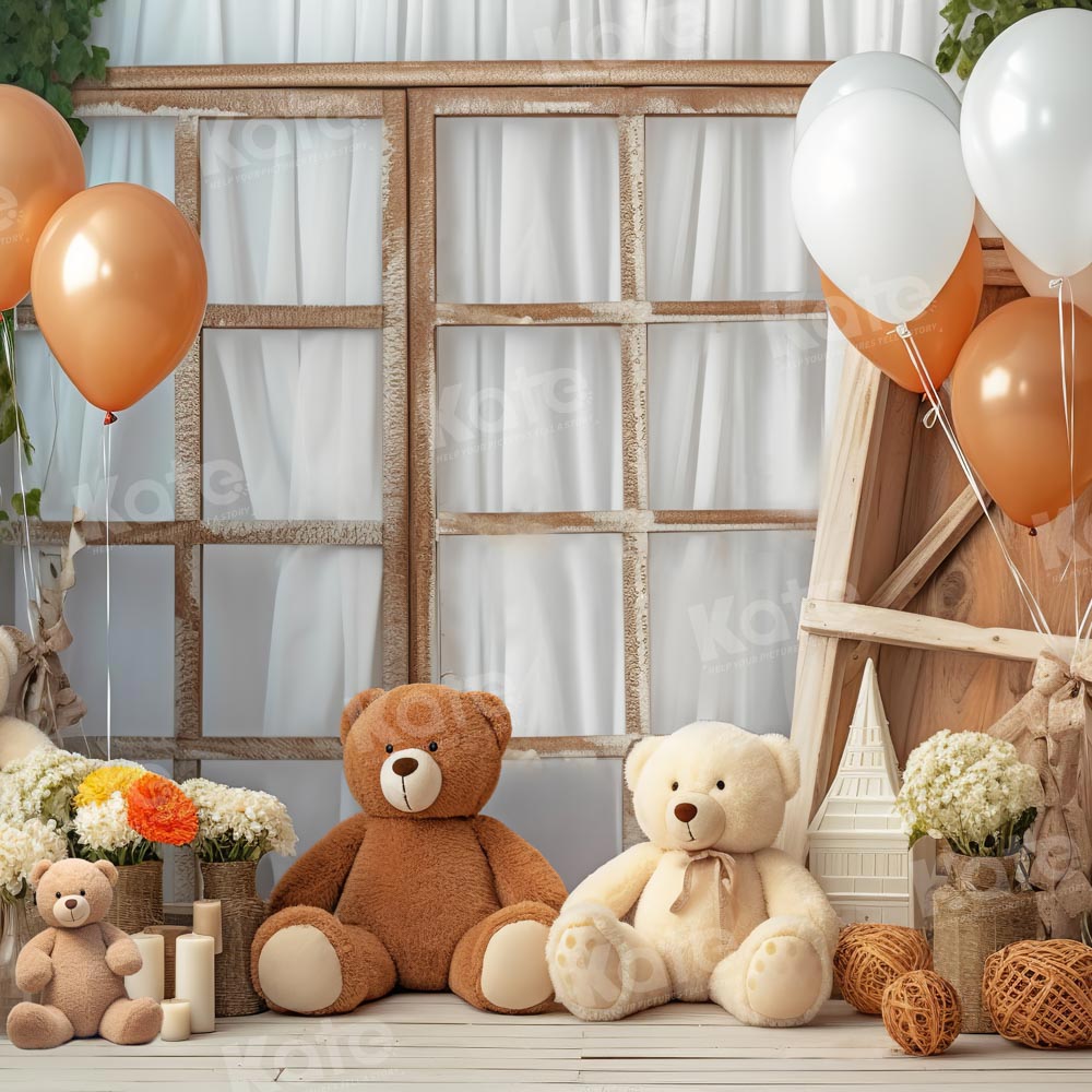 Kate Ours en peluche Ballons Fenêtre Toile de fond Conçu par Chain Photographie - Kate Backdrop FR