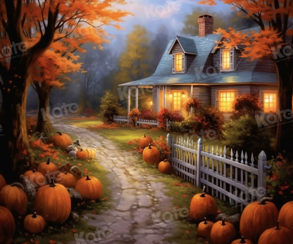 Kate Automne Citrouilles Chemin Maison Toile de fond Conçu par Chain Photographie - Kate Backdrop FR