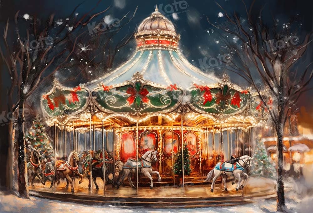 Kate Carrousel Noël Lumière Enfant Toile de fond Conçu par Chain Photographie - Kate Backdrop FR