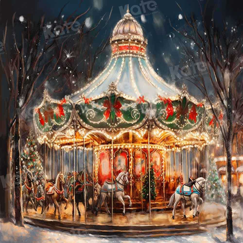 Kate Carrousel Noël Lumière Enfant Toile de fond Conçu par Chain Photographie - Kate Backdrop FR