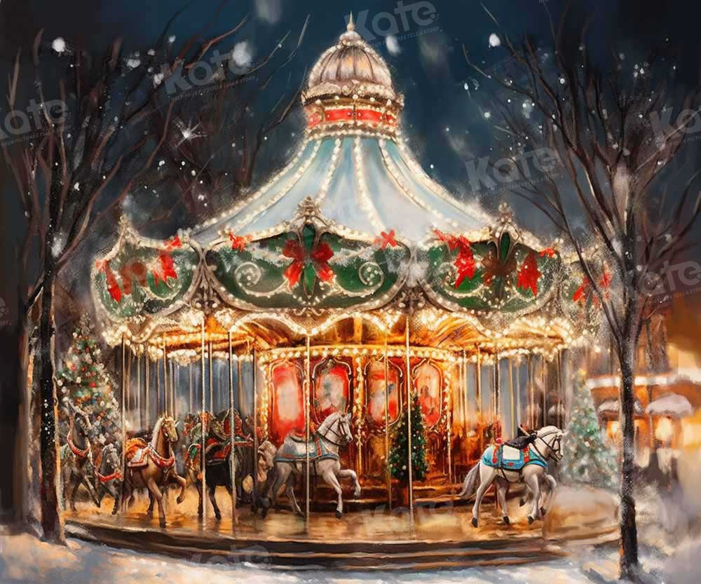 Kate Carrousel Noël Lumière Enfant Toile de fond Conçu par Chain Photographie - Kate Backdrop FR