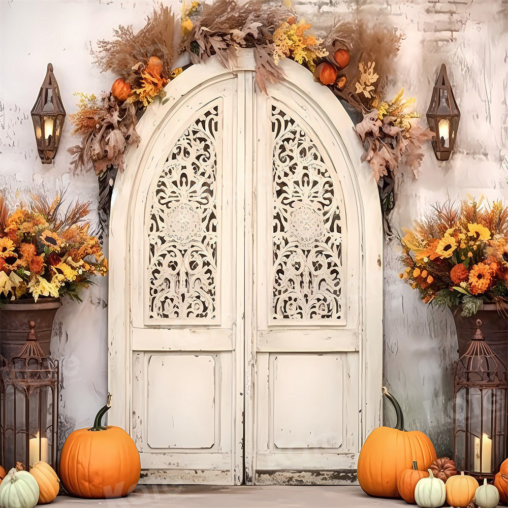 Kate Automne Citrouille Porte de Grange Blanc Toile de fond pour la photographie - Kate Backdrop FR