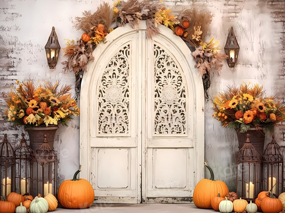 Kate Automne Citrouille Porte de Grange Blanc Toile de fond pour la photographie - Kate Backdrop FR