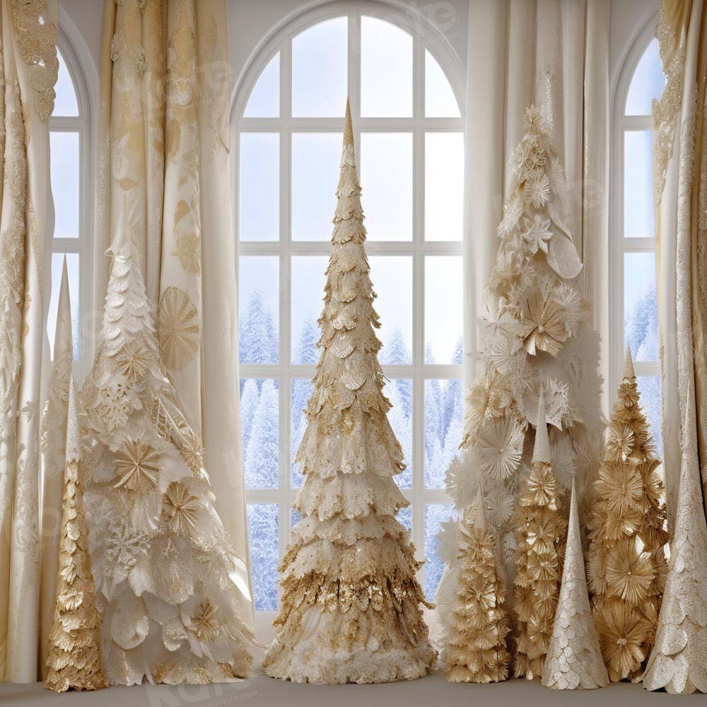 Kate Sapin de Noël Doré Hiver Fenêtre Toile de fond Conçu par Chain Photographie - Kate Backdrop FR