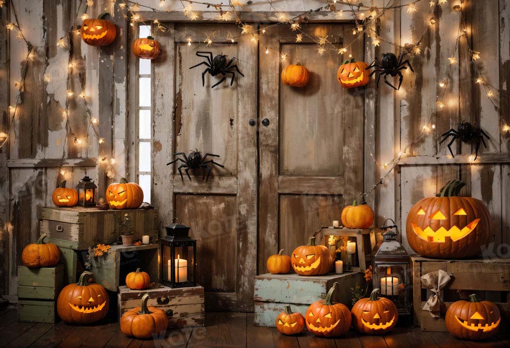 Kate Halloween Lanterne Citrouille Grange Toile de fond Conçu par Chain Photographie - Kate Backdrop FR