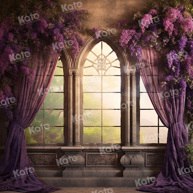 Kate Rétro Fenêtre Violet Floral Toile de fond pour la photographie - Kate Backdrop FR