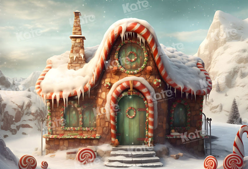 Kate Maison de bonbons Hiver Neige Toile de fond pour la photographie - Kate Backdrop FR