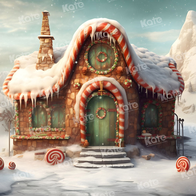 Kate Maison de bonbons Hiver Neige Toile de fond pour la photographie - Kate Backdrop FR