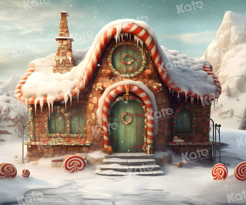 Kate Maison de bonbons Hiver Neige Toile de fond pour la photographie - Kate Backdrop FR