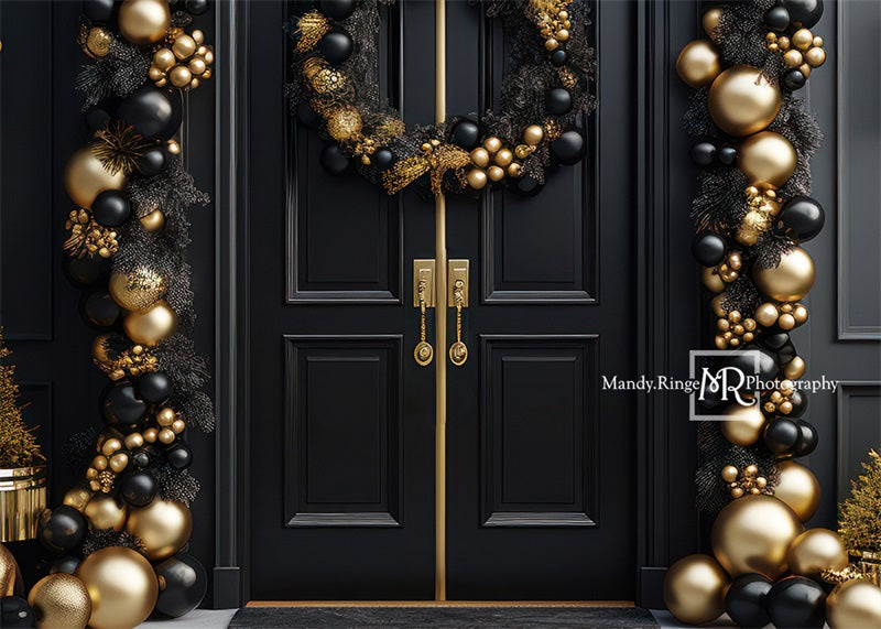 Kate Élégant Noir Or Noël Porte Toile de fond conçue par Mandy Ringe - Kate Backdrop FR