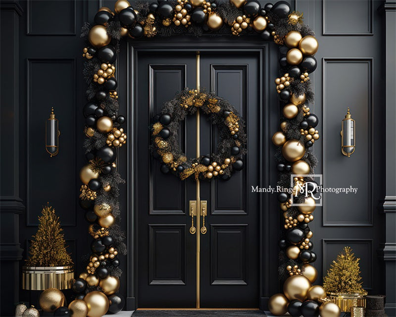 Kate Élégant Noir Or Noël Porte Toile de fond conçue par Mandy Ringe - Kate Backdrop FR