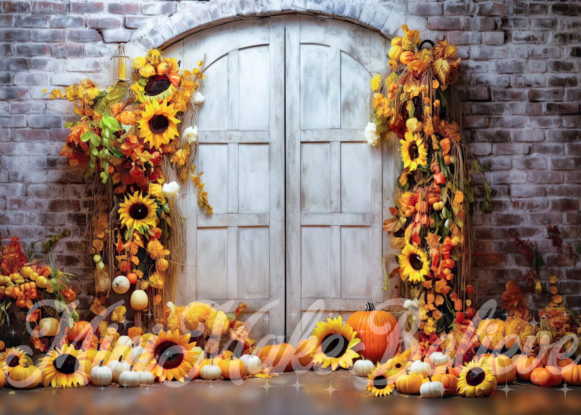 Kate Citrouille Tournesol Porte Automne Toile de fond conçue par Mini MakeBelieve - Kate Backdrop FR