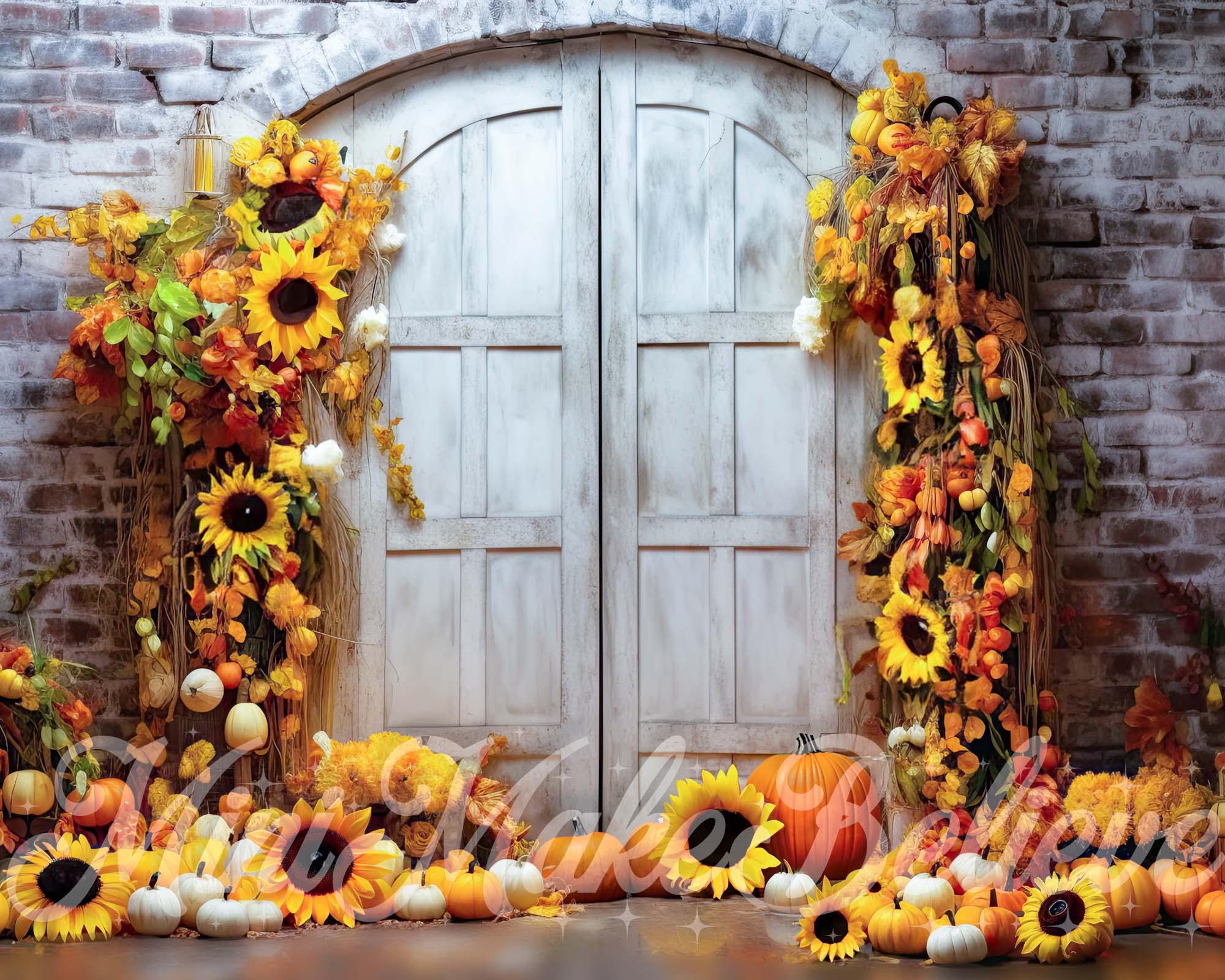 Kate Citrouille Tournesol Porte Automne Toile de fond conçue par Mini MakeBelieve - Kate Backdrop FR