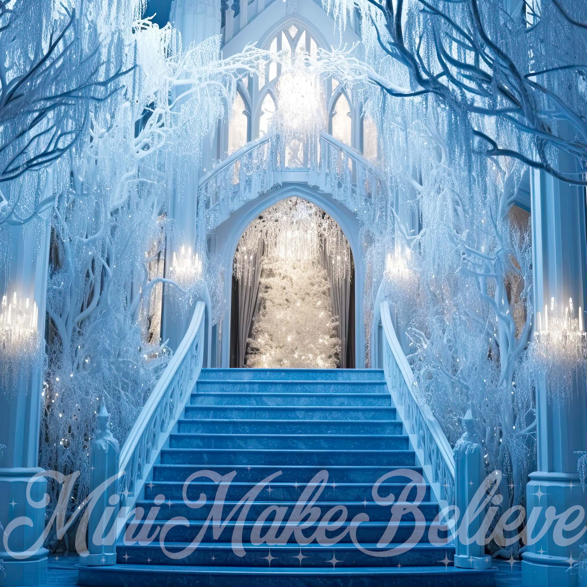 Kate Congelé Château Escaliers Hiver Toile de fond conçue par Mini MakeBelieve - Kate Backdrop FR