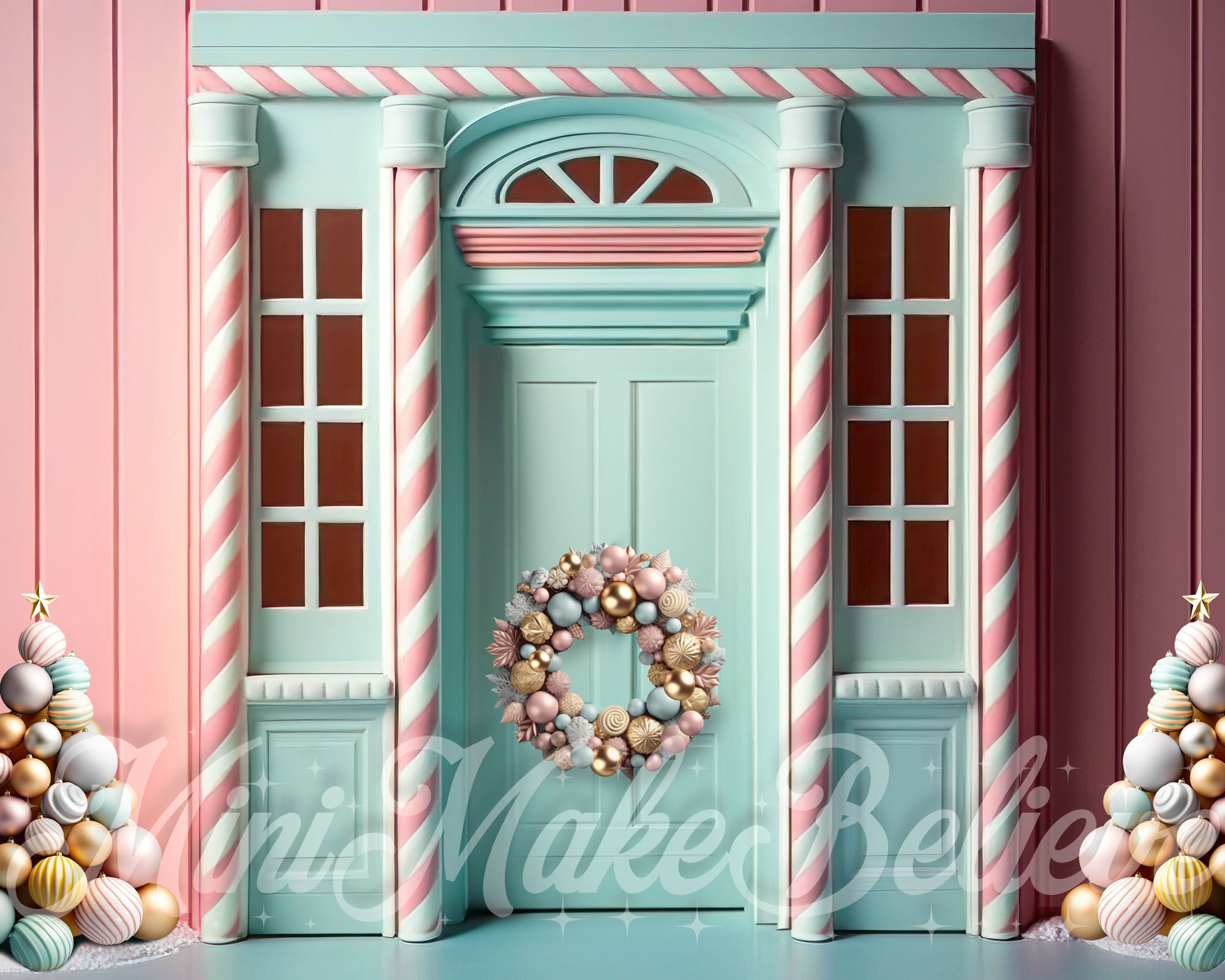 Kate Pastel Porte en pain d'épice Noël Toile de fond conçue par Mini MakeBelieve - Kate Backdrop FR