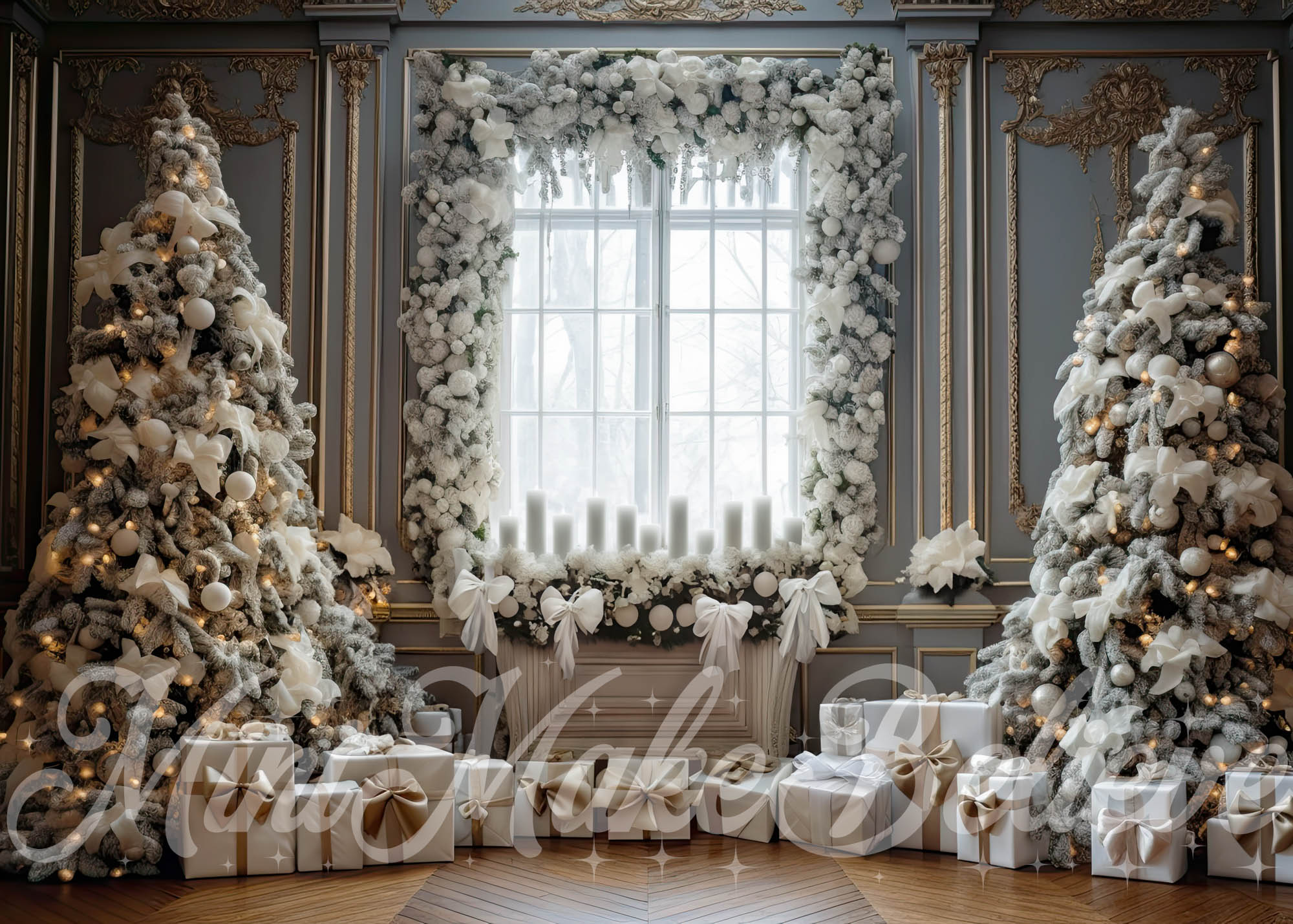 Kate Luxe Décoré Arbres Cadeaux Noël Toile de fond conçue par Mini MakeBelieve - Kate Backdrop FR