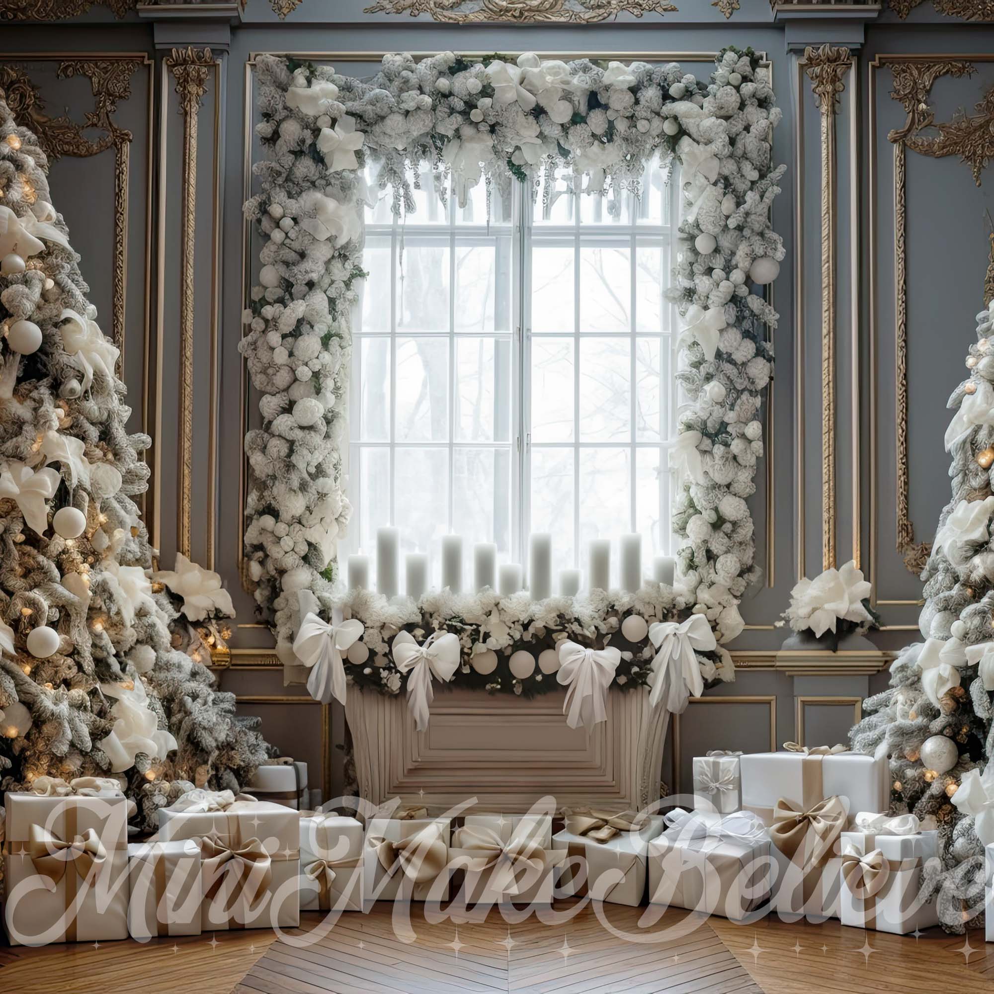 Kate Luxe Décoré Arbres Cadeaux Noël Toile de fond conçue par Mini MakeBelieve - Kate Backdrop FR