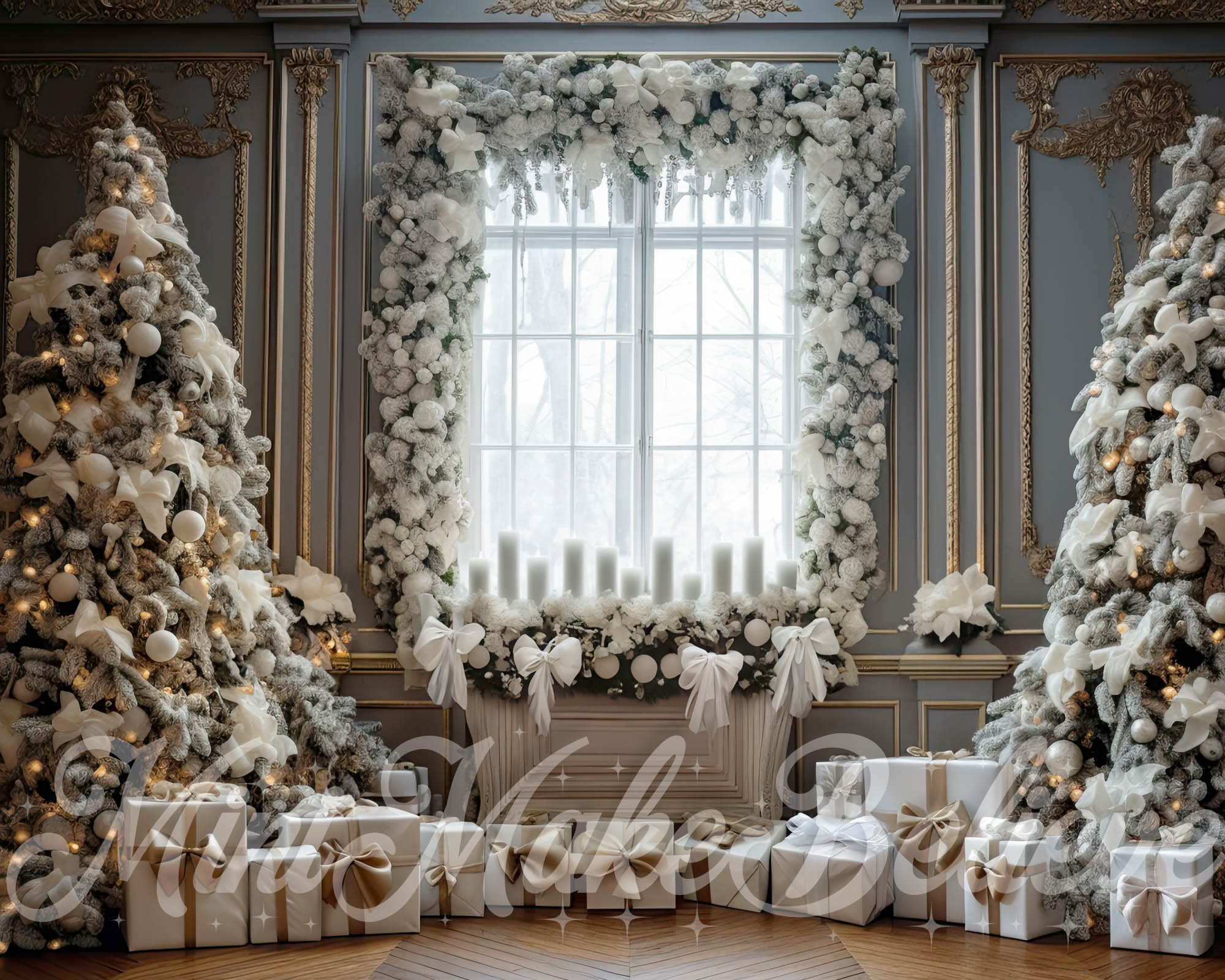 Kate Luxe Décoré Arbres Cadeaux Noël Toile de fond conçue par Mini MakeBelieve - Kate Backdrop FR