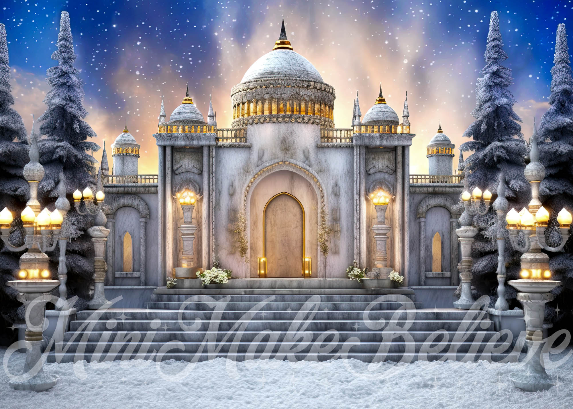 Kate Hiver Immeuble Neige Toile de fond conçue par Mini MakeBelieve - Kate Backdrop FR