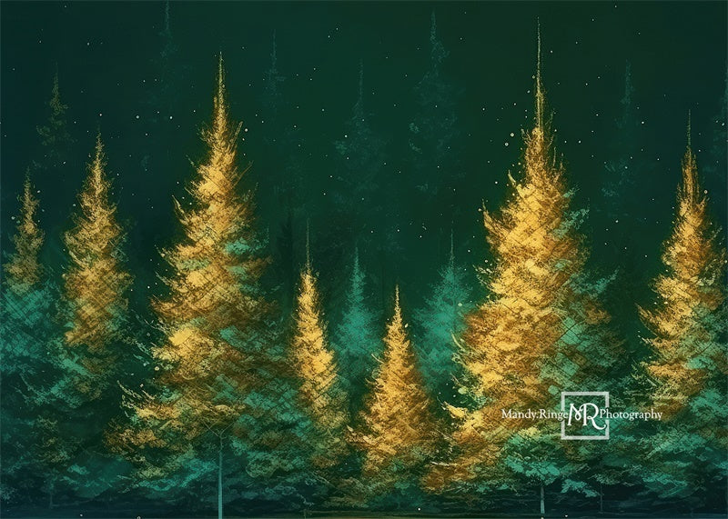 Kate Vert Or Arbres de vacances Toile de fond conçue par Mandy Ringe - Kate Backdrop FR