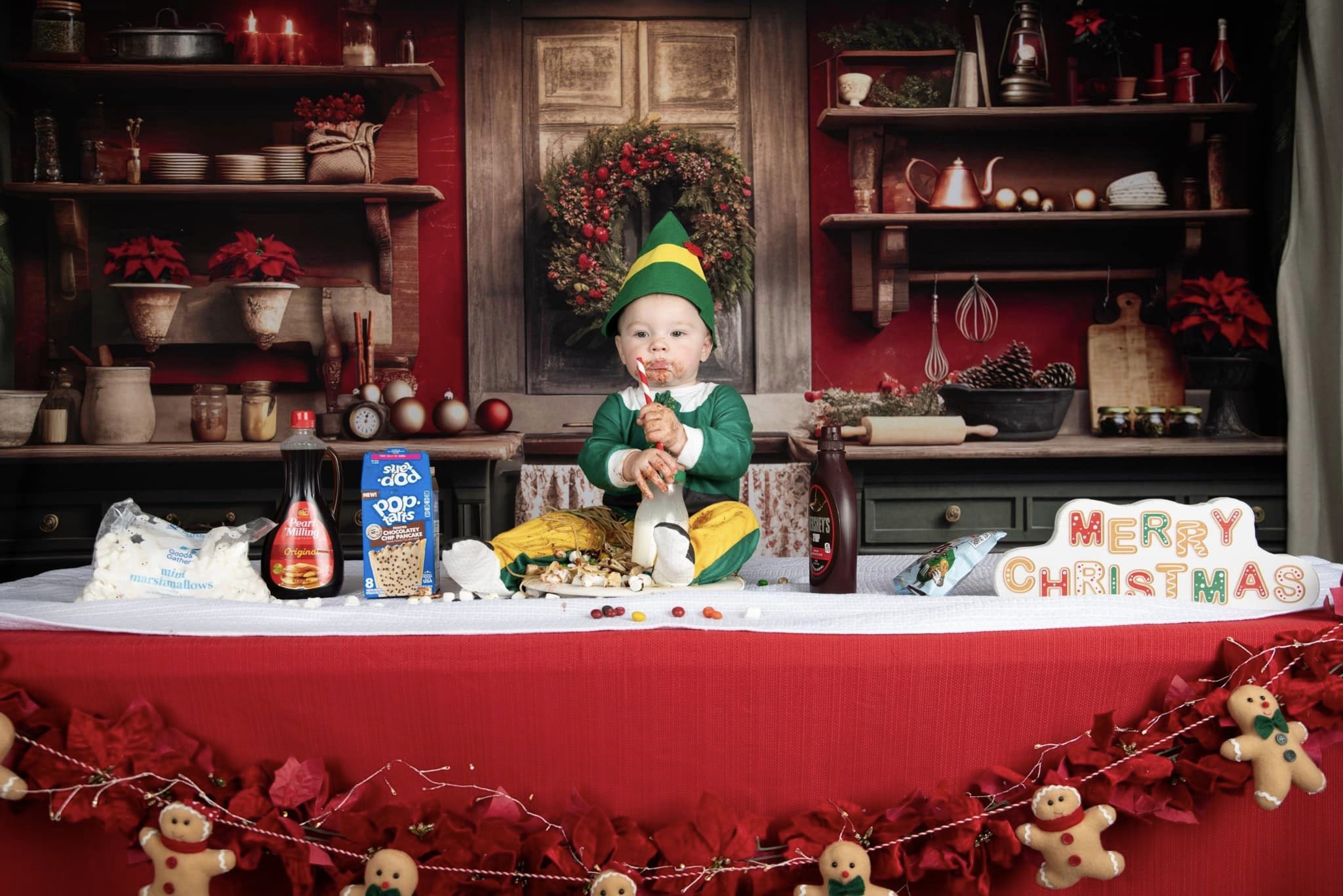 Kate Rouge Vert Noël Cuisine Toile de fond conçue par Mandy Ringe - Kate Backdrop FR