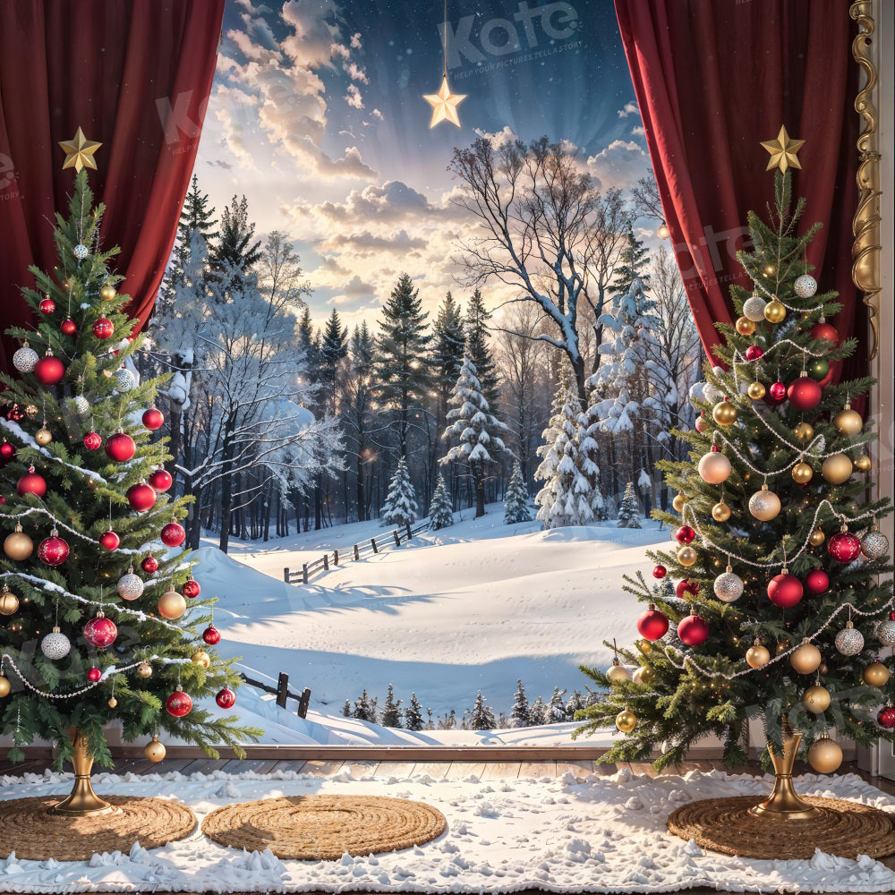 Kate Sapin de Noël Neige Champ Soleil Ciel Toile de fond pour la photographie - Kate Backdrop FR
