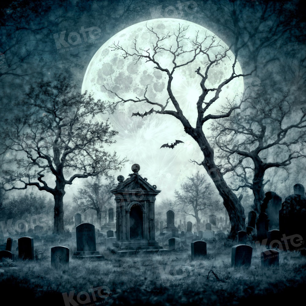 Kate Halloween Cimetière Lune Nuit Toile de fond pour la photographie - Kate Backdrop FR