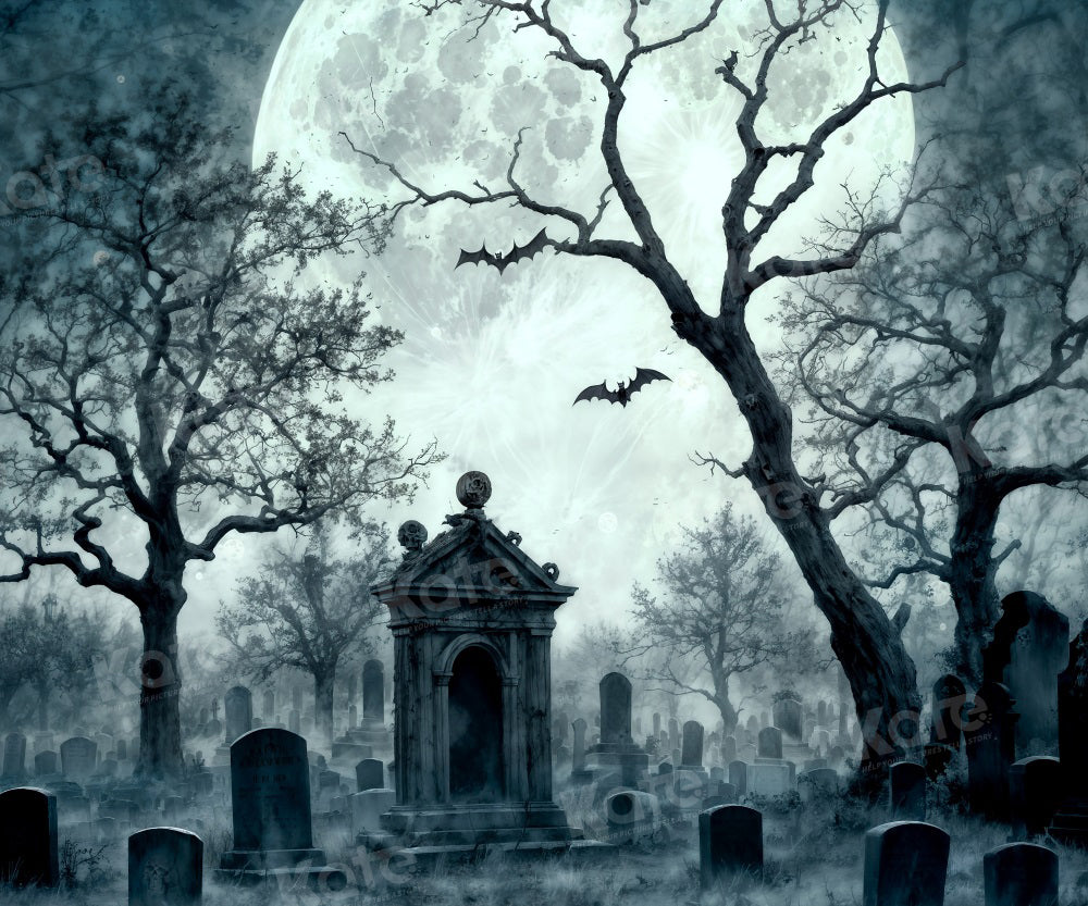 Kate Halloween Cimetière Lune Nuit Toile de fond pour la photographie - Kate Backdrop FR