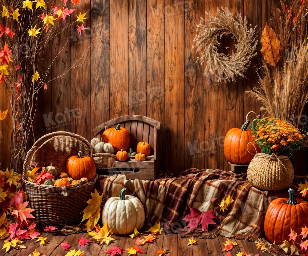 Kate Automne Brun Bois Citrouille Toile de fond pour la photographie - Kate Backdrop FR
