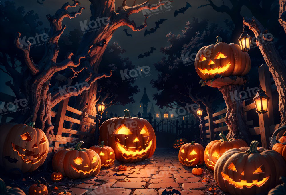 Kate Halloween Sinistre Citrouille Nuit Toile de fond pour la photographie - Kate Backdrop FR